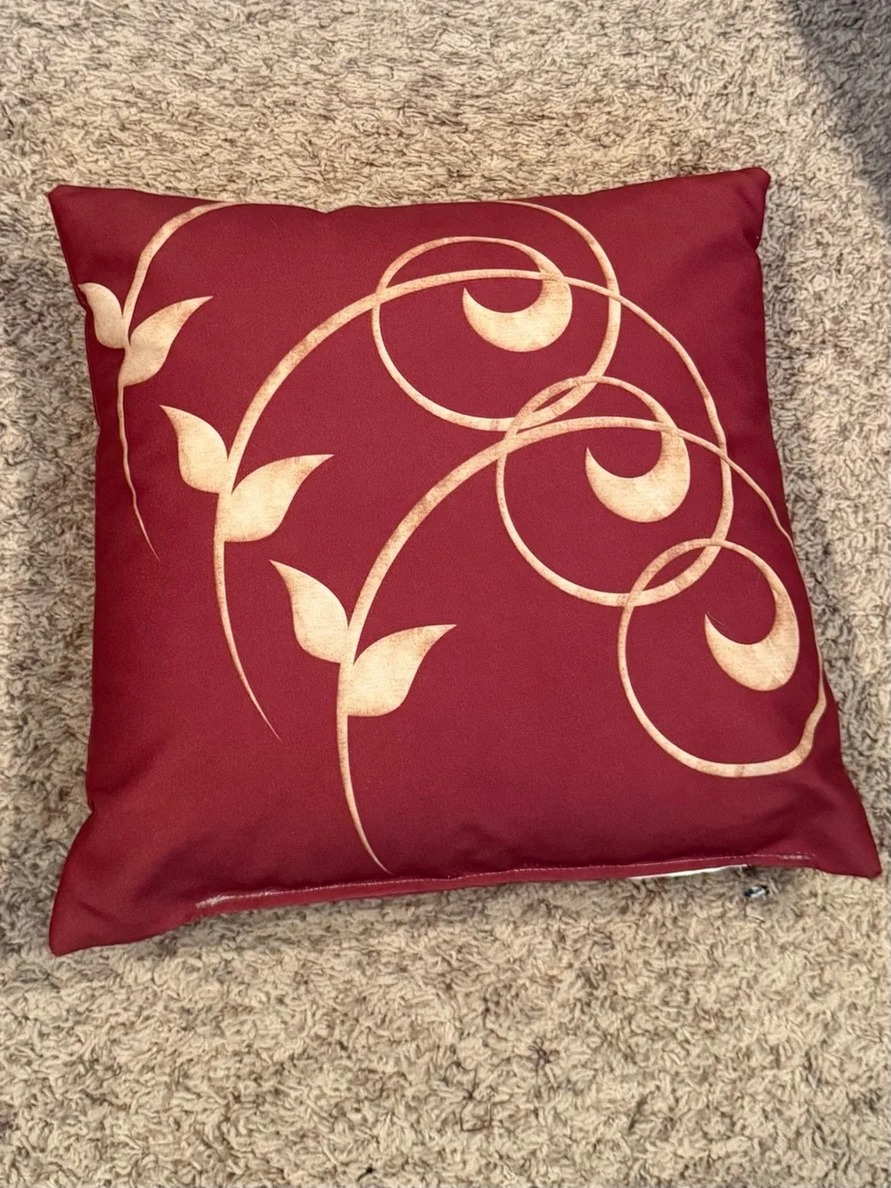 ❤️ Burgundy Decorative Throw Pillow with Gold Scroll Design ❤️